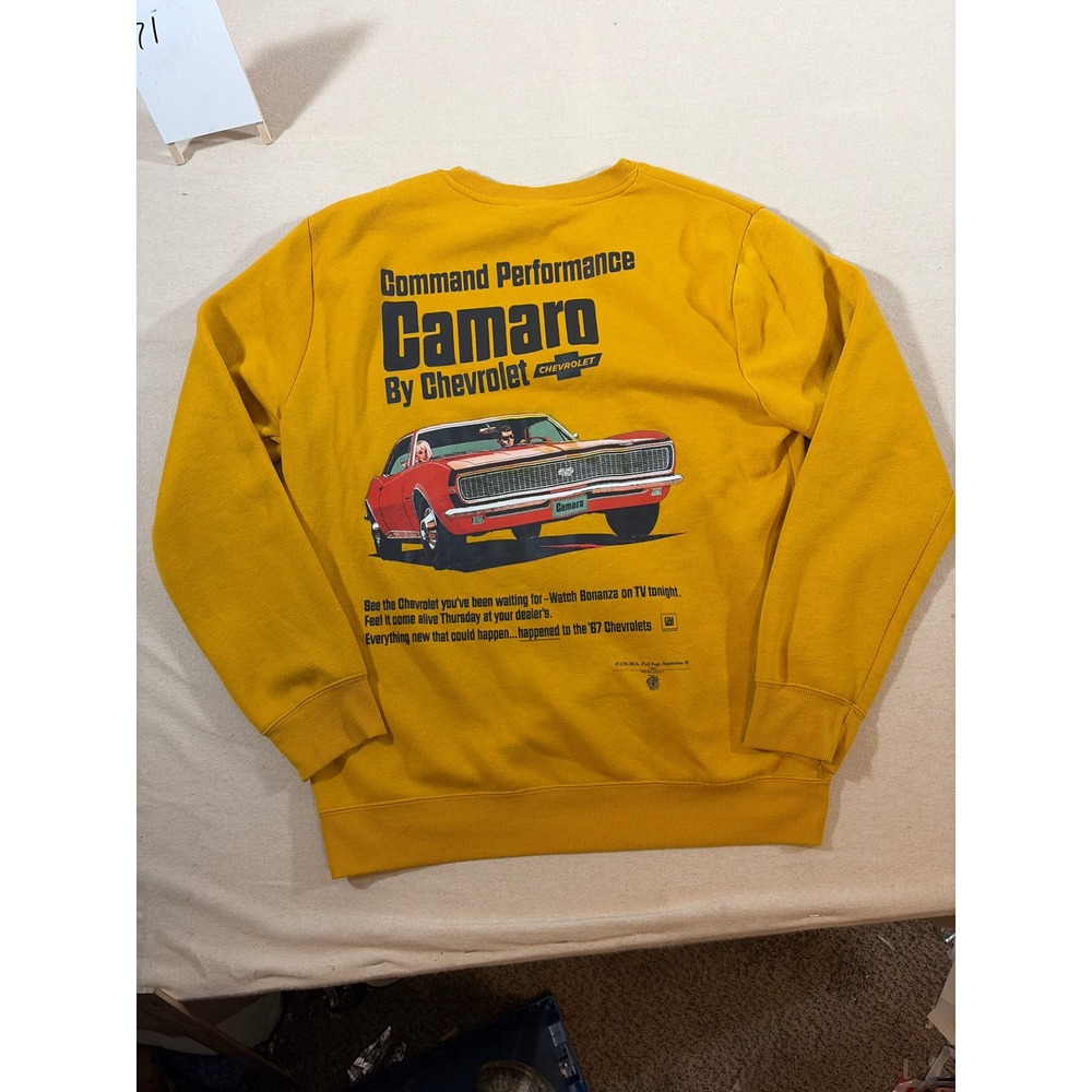 Chemistry Mens Chevrolet Camaro Graphic Sweatshirt Mustard Yellow 1967 Chevy L